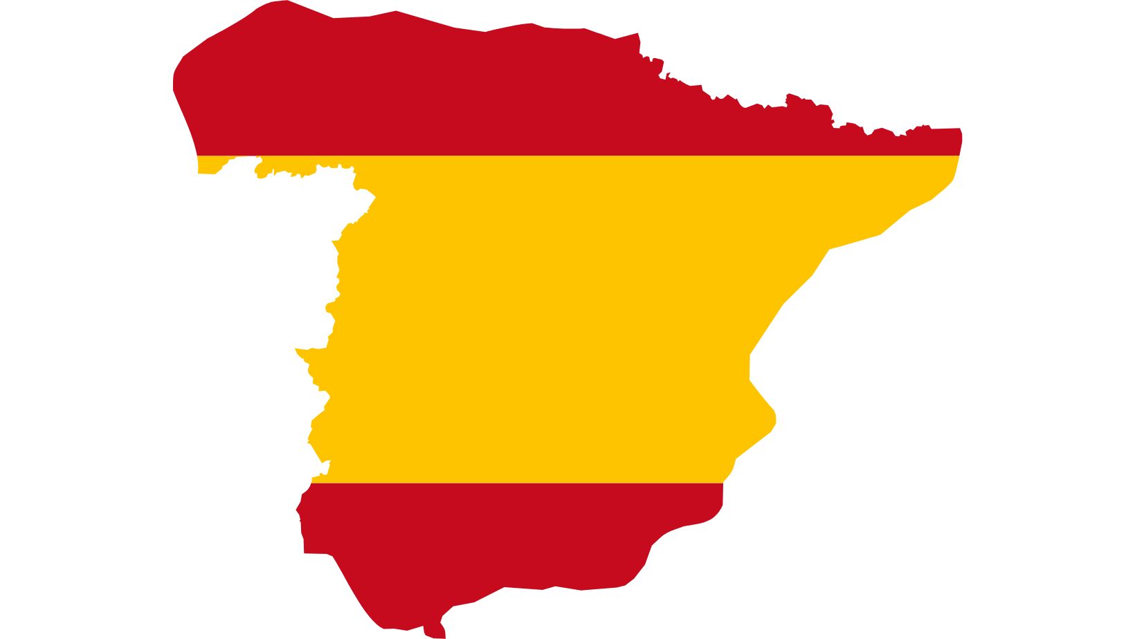 Mapa Hiszpanii z wyróżnionymi regionami nieruchomości: Costa del Sol, Costa Blanca, Majorka, Barcelona, Madryt.